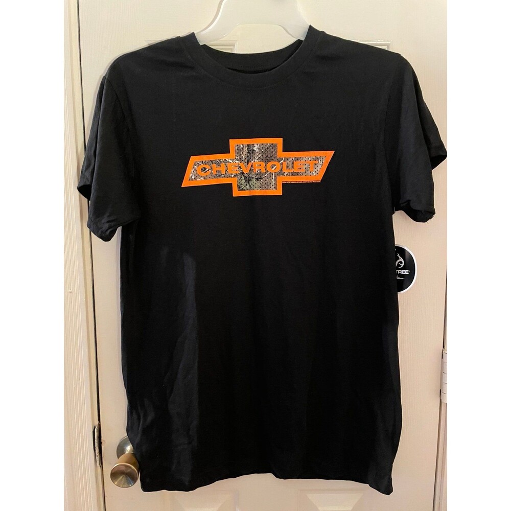 Black Chevrolet T-Shirt with Orange Camo Logo NWT adult Medium